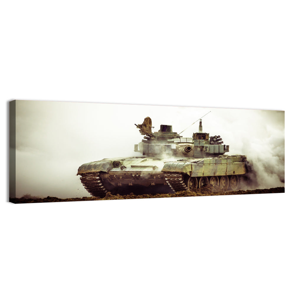 Camouflaged Battle Tank in Smoke Wall Art