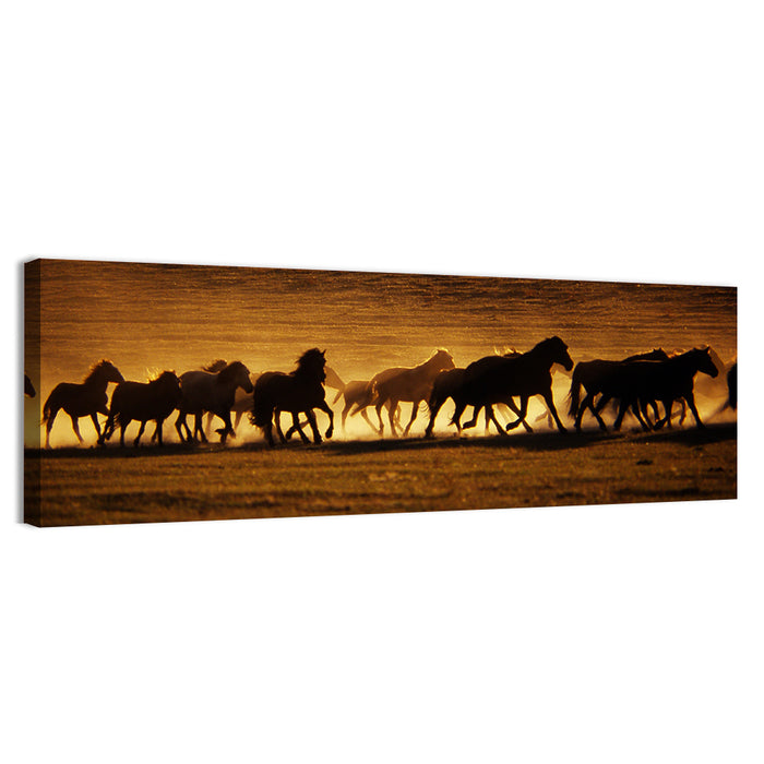 Running Wild Horses at Sunset Wall Art as a canvas print