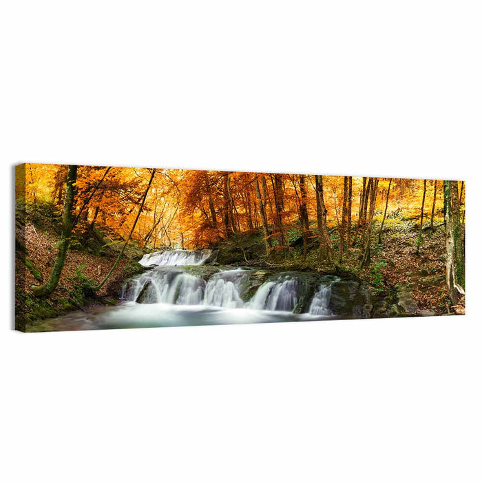 Autumn Forest Waterfall Wall Art as a canvas print