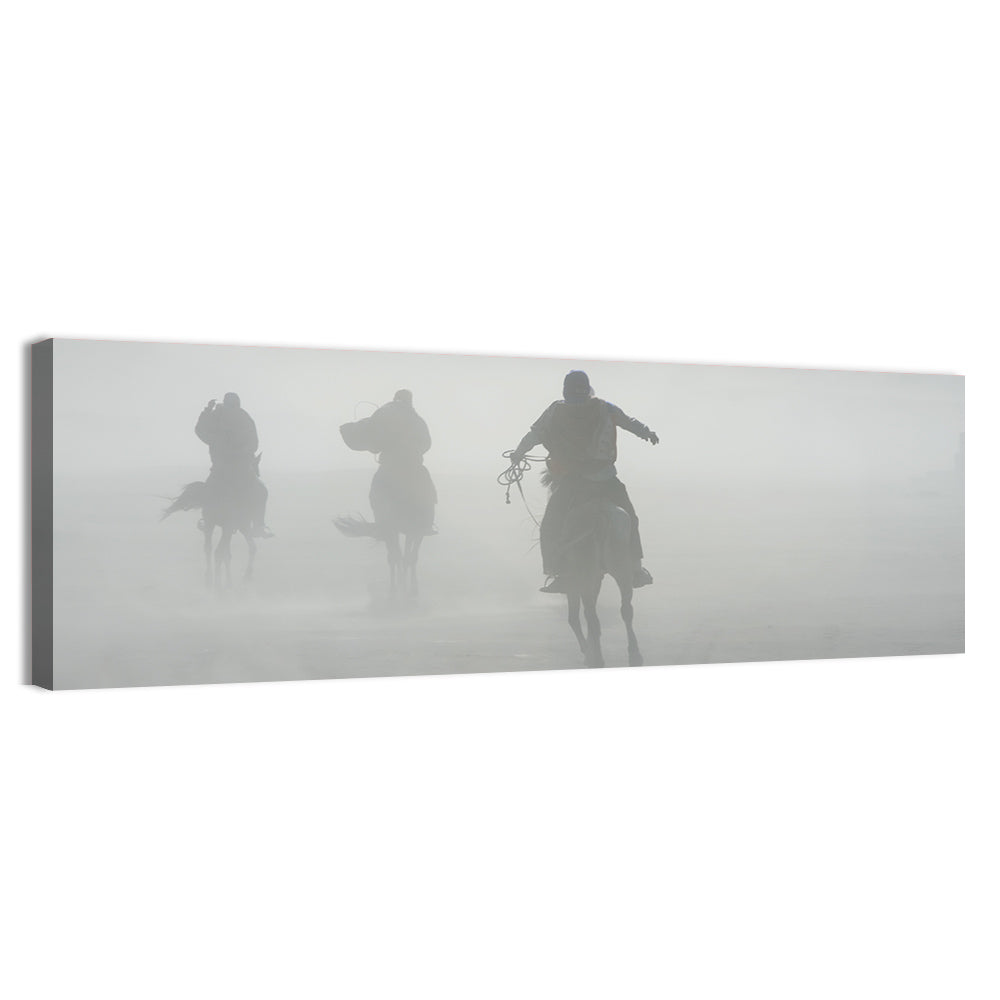 Silhouetted Horse Riders in Mist Wall Art