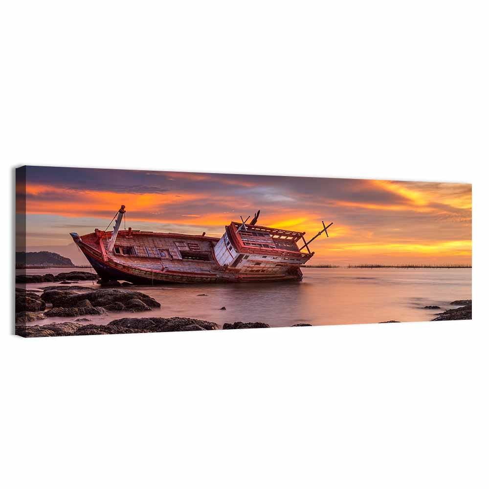Shipwreck at Sunset Wall Art