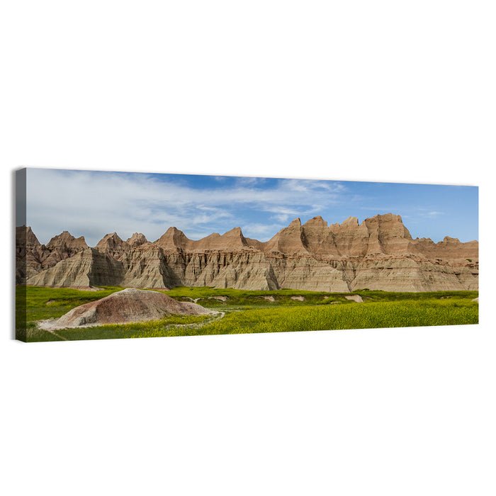Badlands Meadow and Rock Formations Wall Art as a canvas print