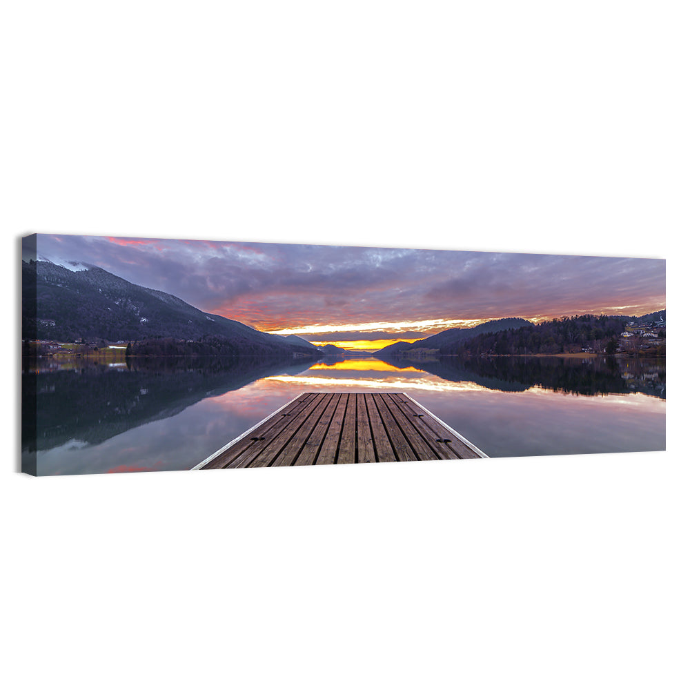 Fuschlsee Pier at Sunset Wall Art, canvas print, panoramic