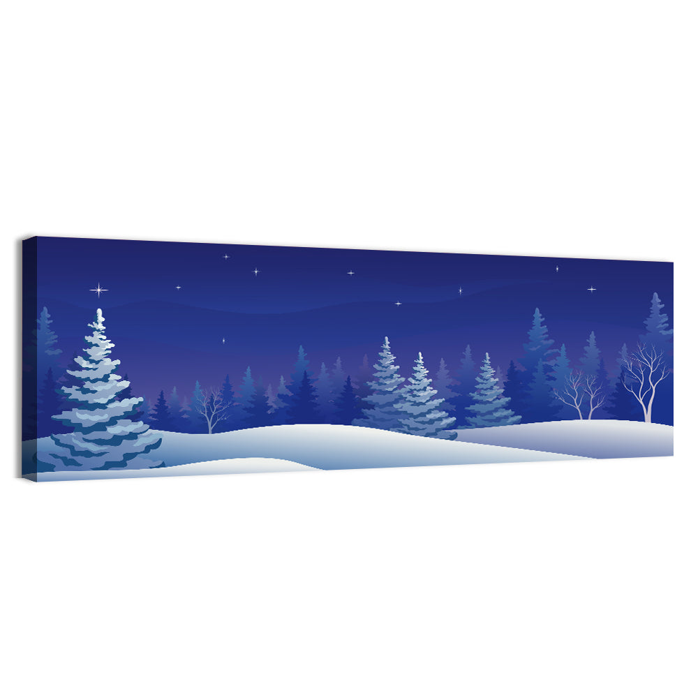 Starry Winter Forest Illustration Wall Art