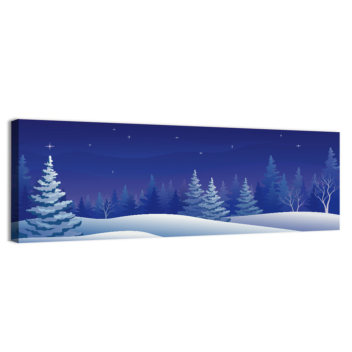 Starry Winter Forest Illustration Wall Art as a canvas print