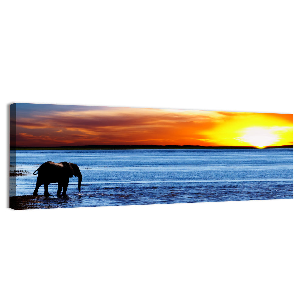 Elephant Silhouette at Beach Sunset Wall Art