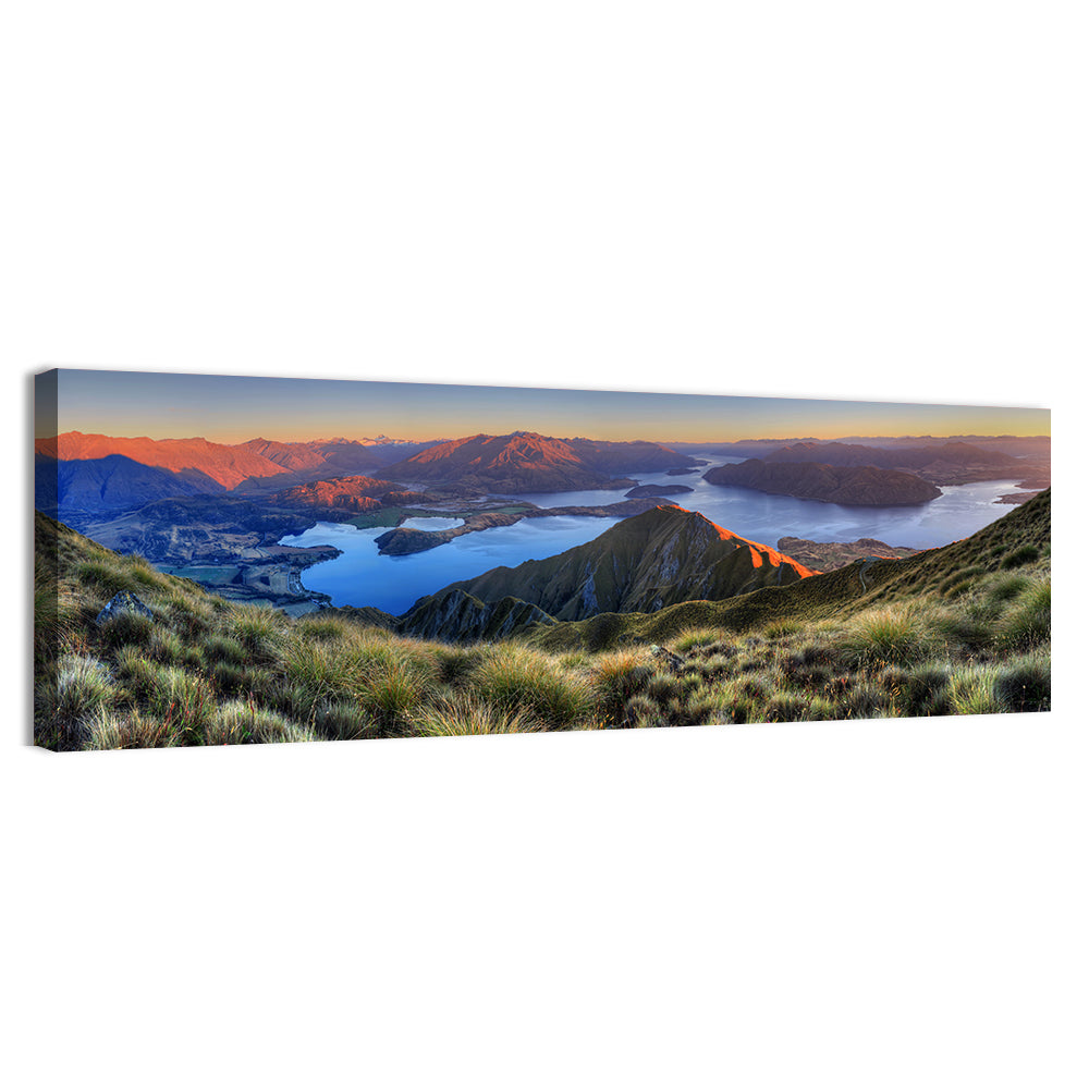 Wanaka Golden Hour Over Roys Peak Wall Art, canvas print, panoramic