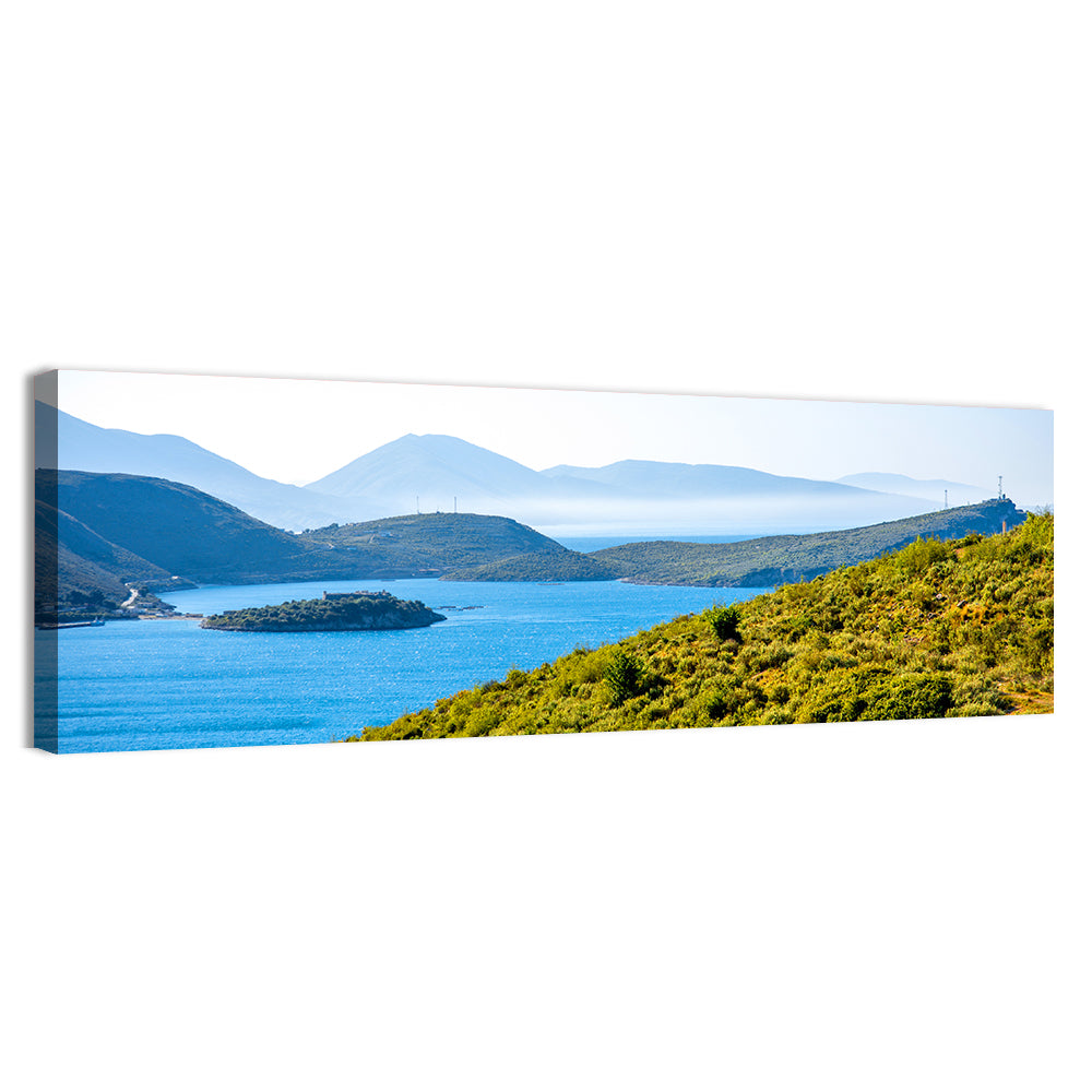 Porto Palermo Bay with Ali Pasha Castle Wall Art, canvas print, panoramic