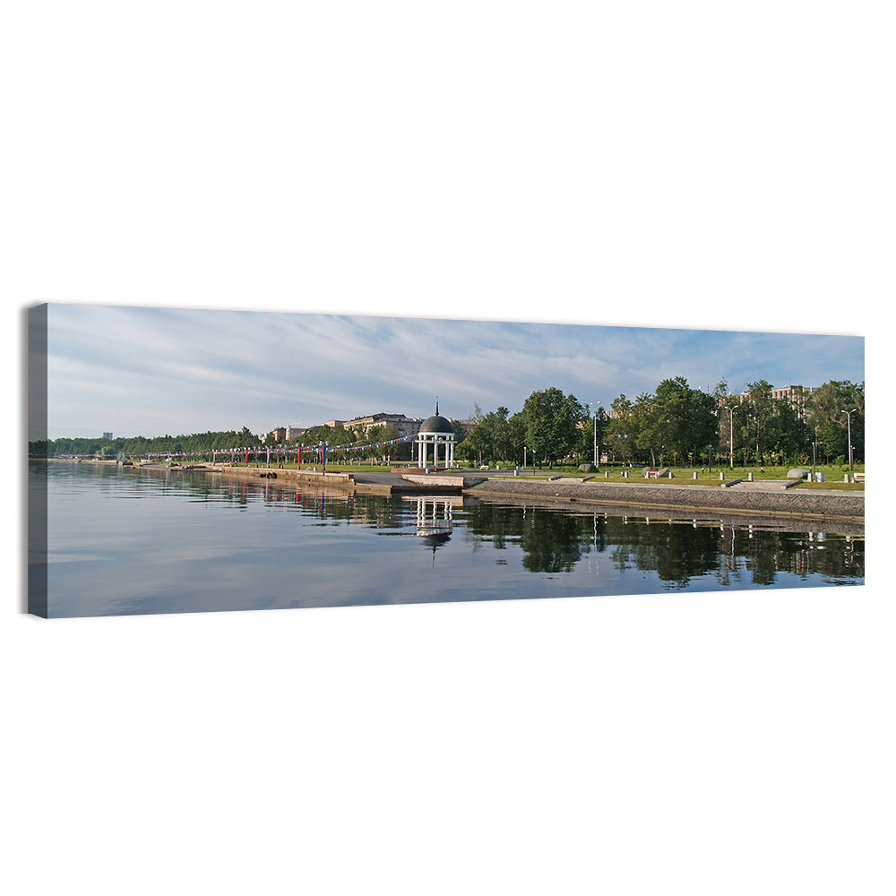 Lake Onega Promenade with Gazebo Wall Art, canvas print, panoramic