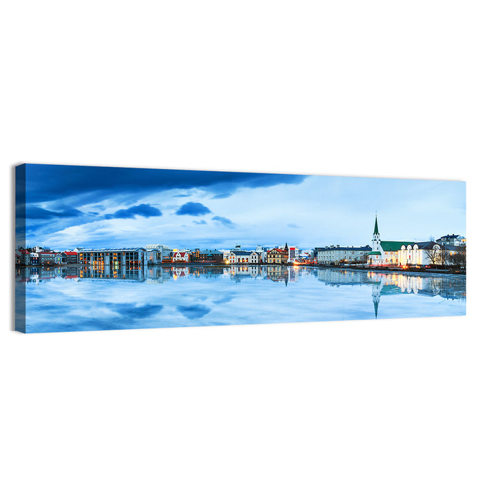 Reykjavik Tjornin Reflection Wall Art as a canvas print