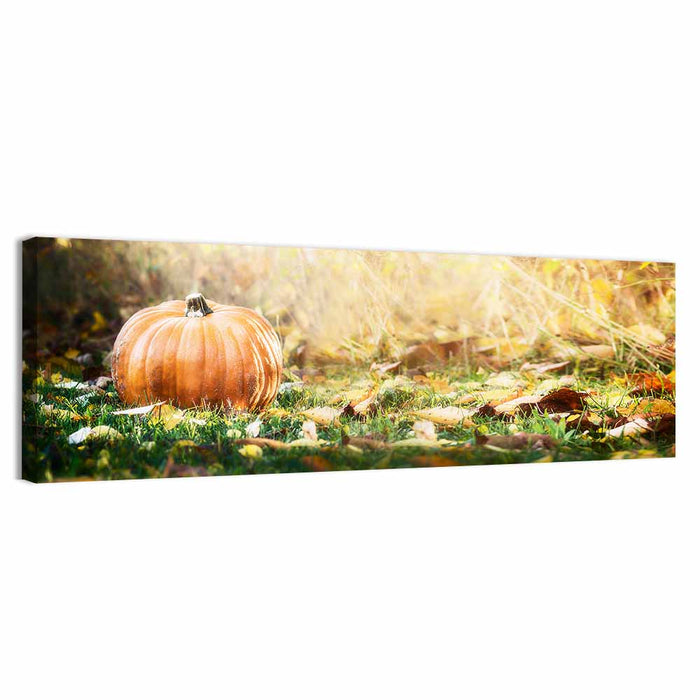 Autumn Pumpkin in Golden Foliage Wall Art as a canvas print