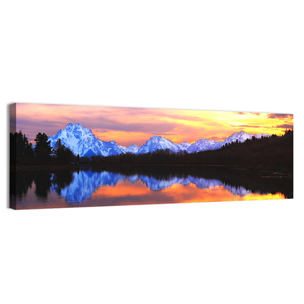 Grand Teton Sunset Reflection Wall Art, canvas print, panoramic