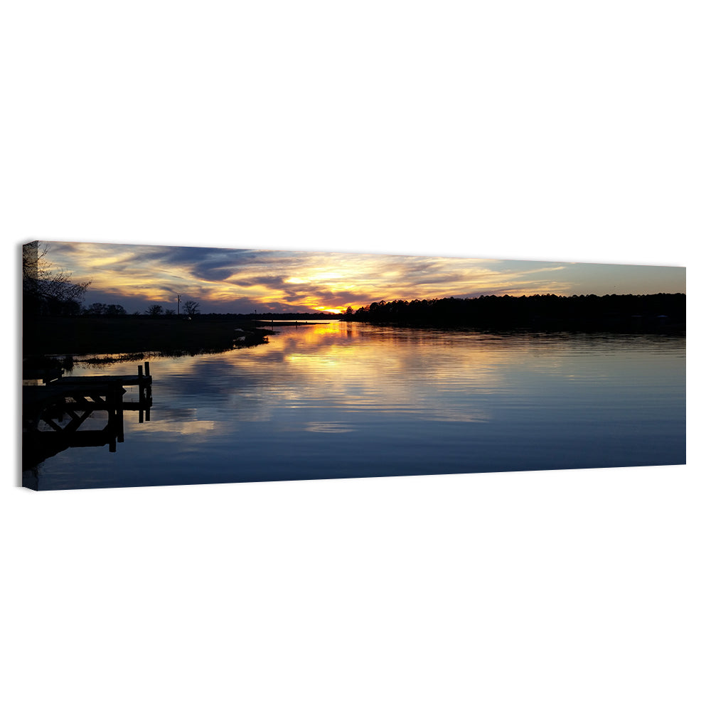 Lake Palestine Pier at Sunset Wall Art, canvas print, panoramic