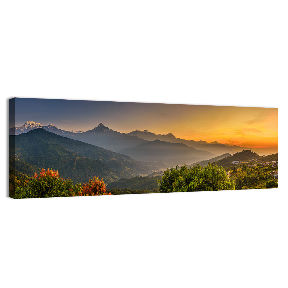 Annapurna Sunrise Over Pokhara Wall Art, canvas print, panoramic