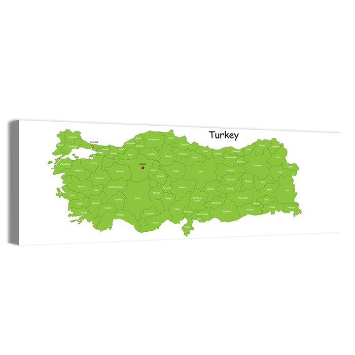 Turkey Map with Province Labels Wall Art as a canvas print