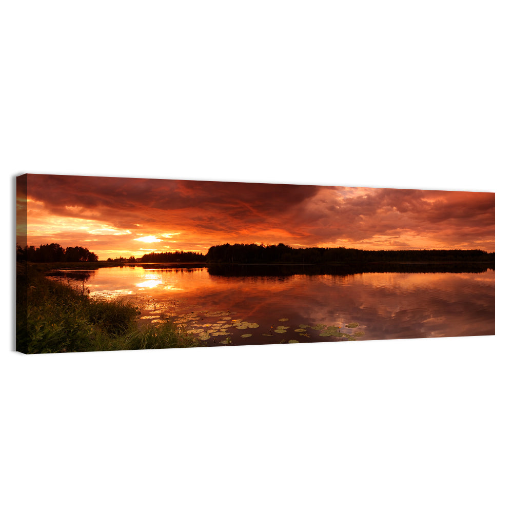 Sunset Lake Reflection Wall Art, canvas print, panoramic