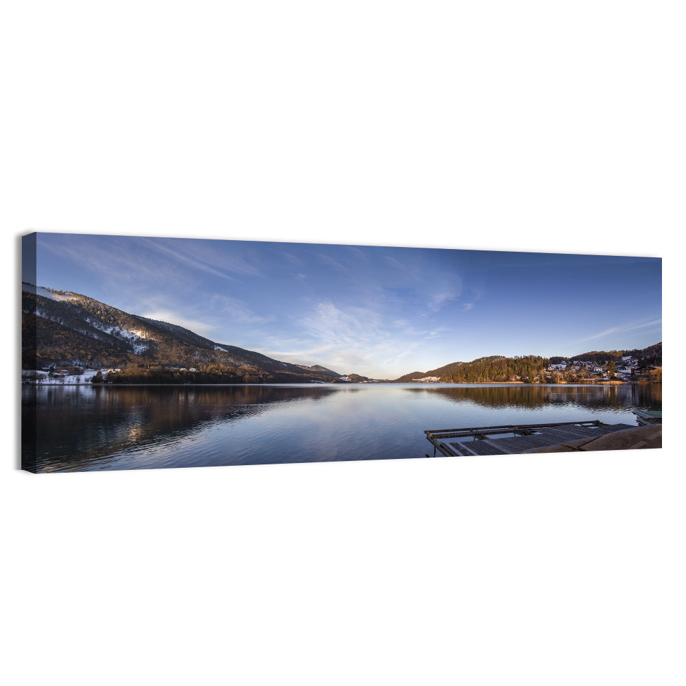 Fuschlsee Dock at Golden Hour Wall Art, canvas print, panoramic