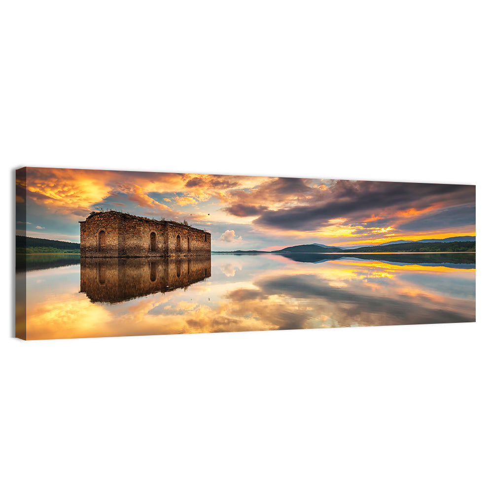 Sunken Church at Zhrebchevo Dam Wall Art, canvas print, panoramic