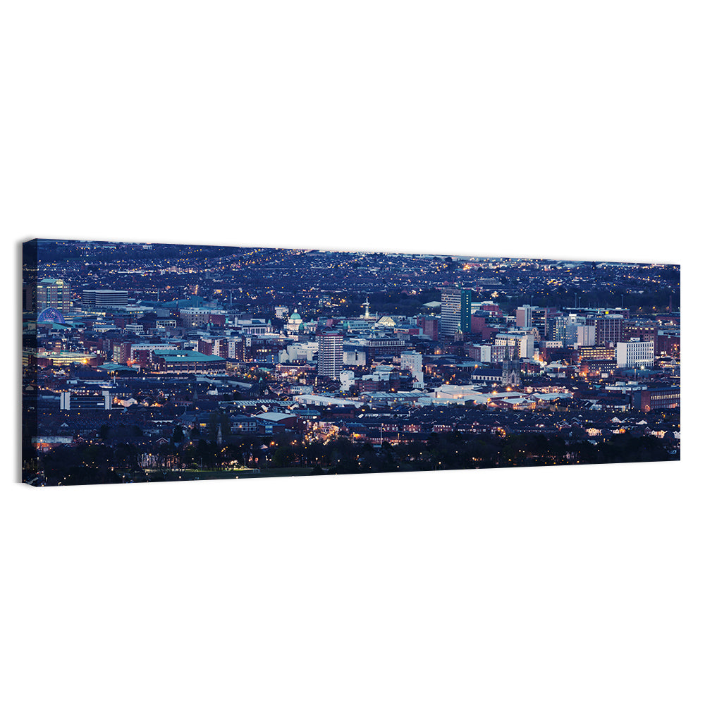 Belfast Blue Hour Skyline Wall Art, canvas print, panoramic
