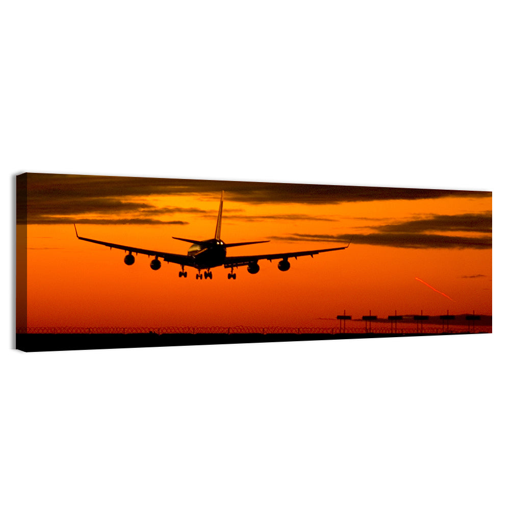 Plane Landing at Sunset Wall Art