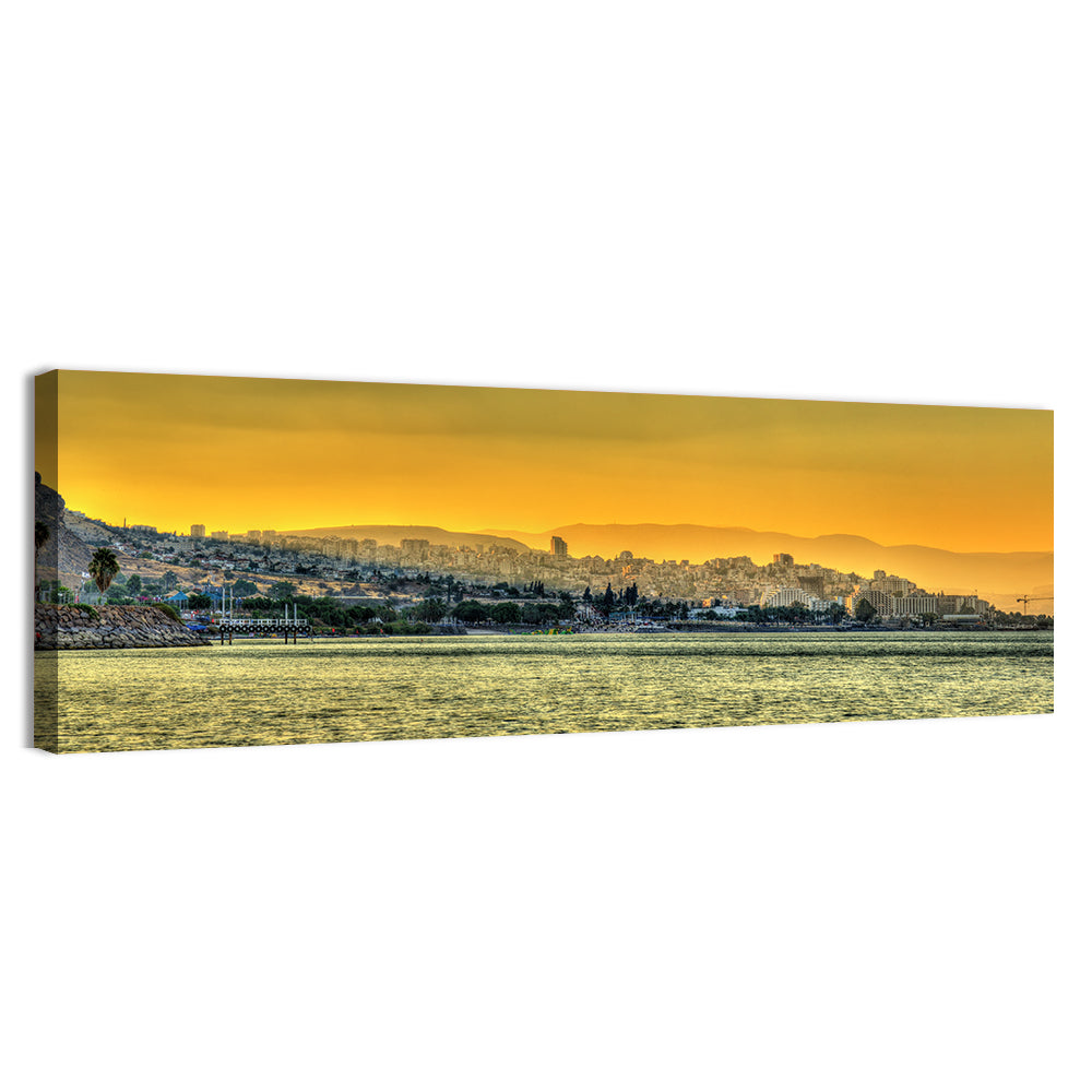 Tiberias from the Sea of Galilee Wall Art, canvas print, panoramic