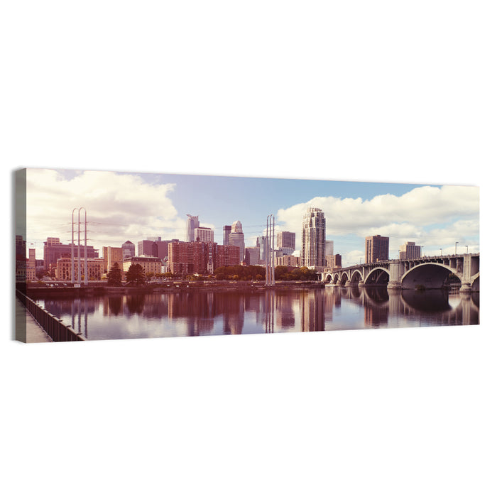 Minneapolis Skyline at Third Avenue Bridge Wall Art as a canvas print