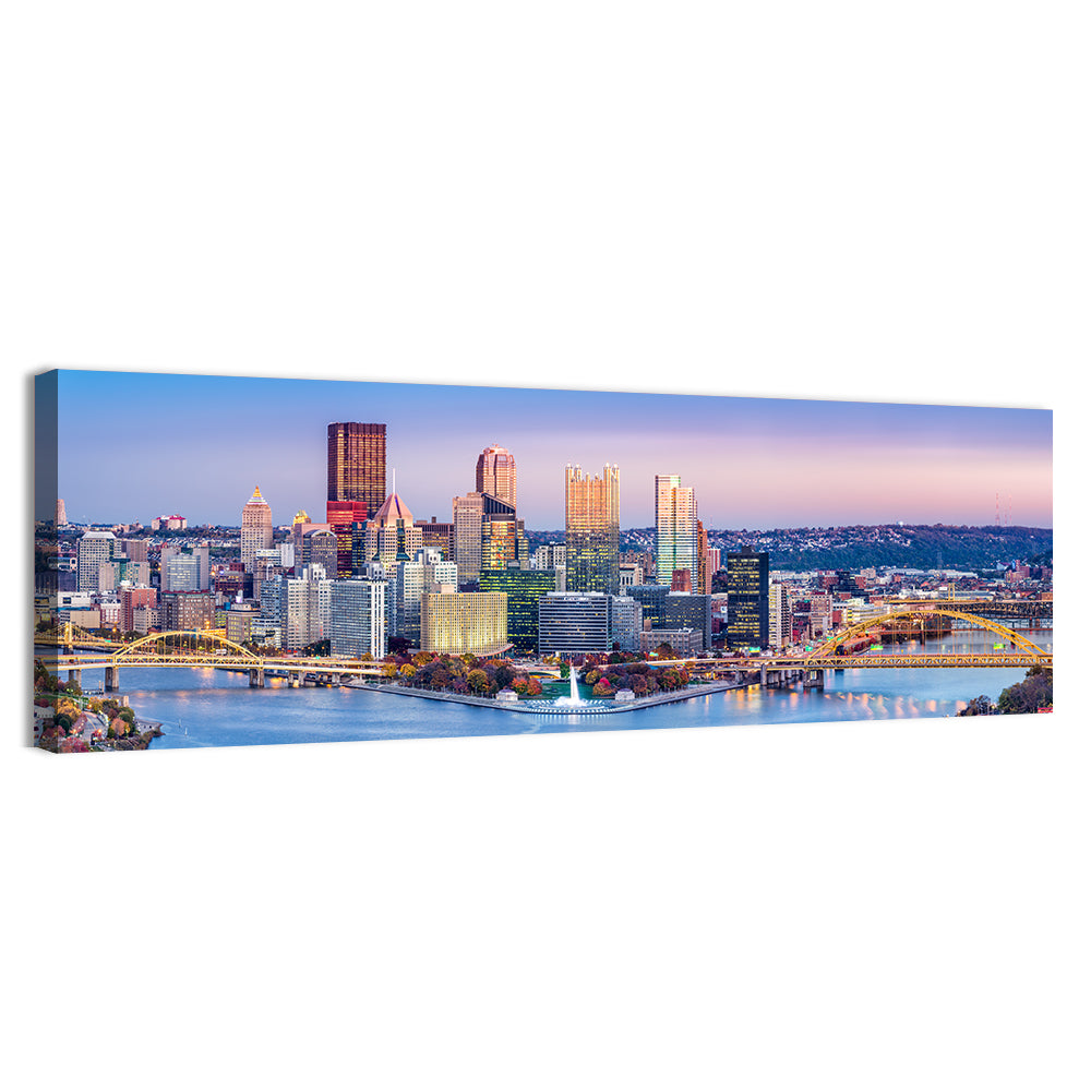 Pittsburgh Twilight Skyline Wall Art, canvas print, panoramic