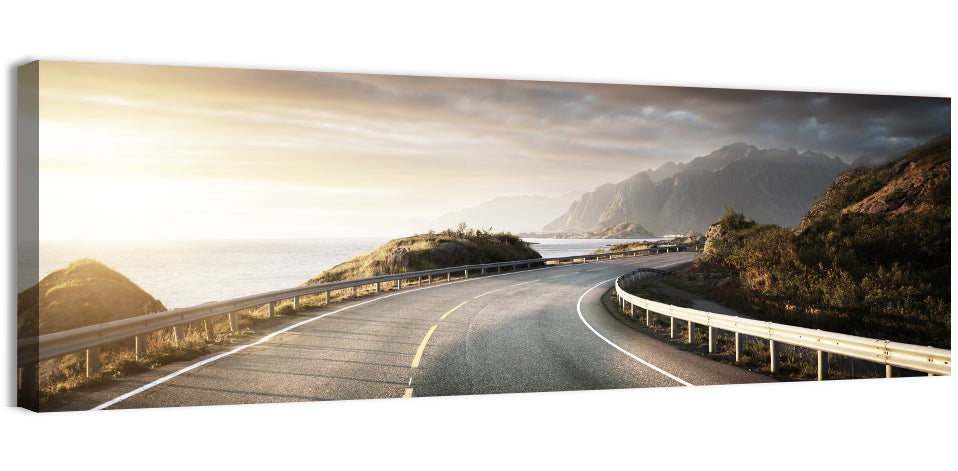 Golden Sunrise Coastal Road Wall Art, canvas print, panoramic