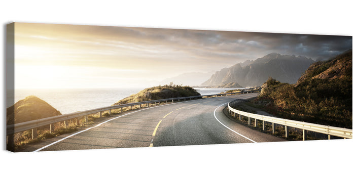 Golden Sunrise Coastal Road Wall Art as a canvas print