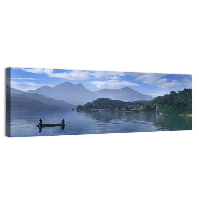 Sun Moon Lake Morning Mist Wall Art as a canvas print