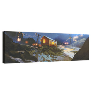 Mountains Wooden House Illustration Wall Art