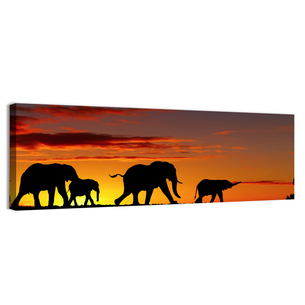Elephant Herd at Sunset Wall Art