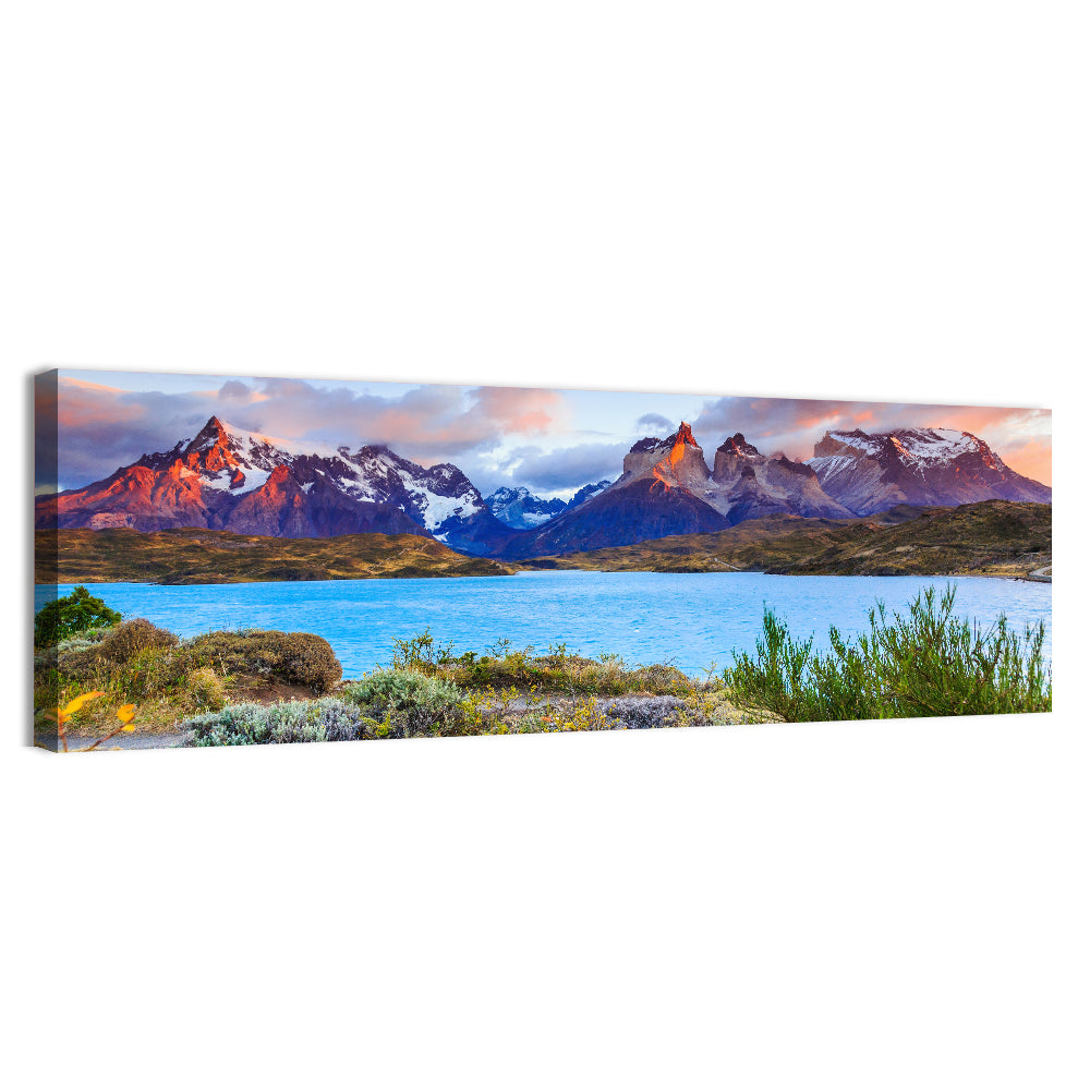 Lake Pehoe at Dawn Wall Art, canvas print, panoramic