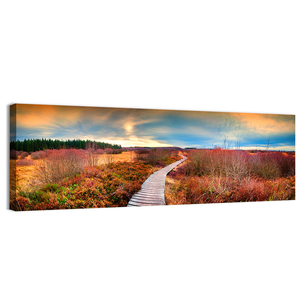 Autumn Heathland Boardwalk Wall Art, canvas print, panoramic