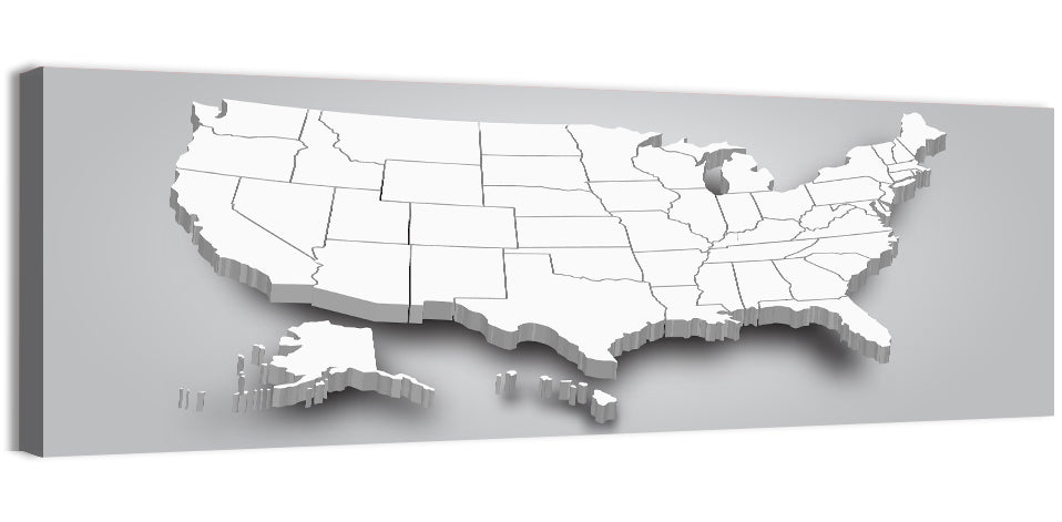 3d USA Map with Alaska and Hawaii Wall Art, canvas print, panoramic