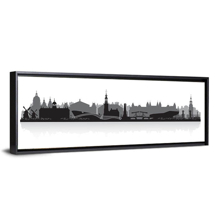 Amsterdam Skyline Silhouette Wall Art as a framed canvas
