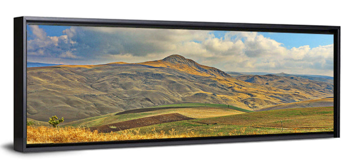 Shamakhi Valley Harvest Fields Wall Art as a framed canvas