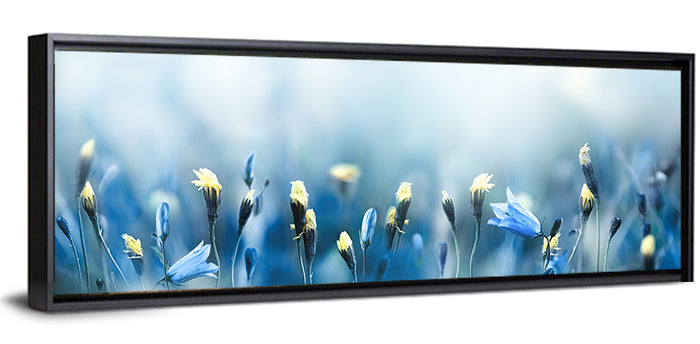 Blue Bellflowers and Yellow Buds Wall Art as a framed canvas