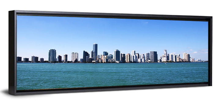 Miami Skyline Over Calm Blue Water Wall Art as a framed canvas