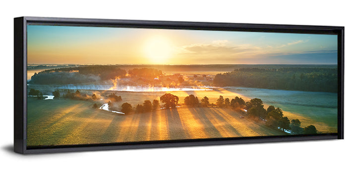 Sunrise Over Misty Meadow Wall Art as a framed canvas