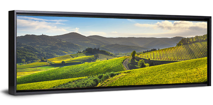 Sunlit Chianti Vineyard Wall Art as a framed canvas