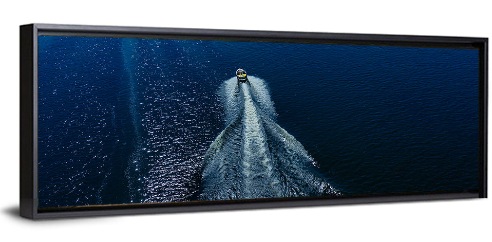Aerial Boat Over Deep Blue Water Wall Art
