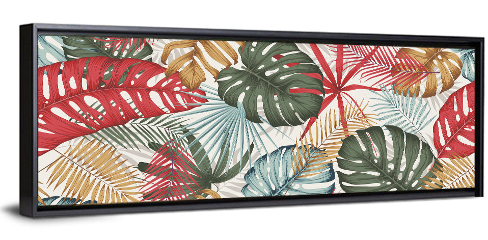 Red and Green Tropical Leaves Pattern Wall Art