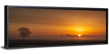 Misty Farmland Sunrise Wall Art