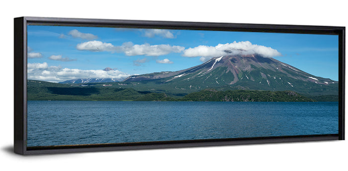 Ilyinsky Volcano Over Kuril Lake Wall Art as a framed canvas