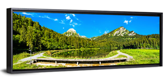 Seealpsee Footbridge Alpine Lake Wall Art as a framed canvas