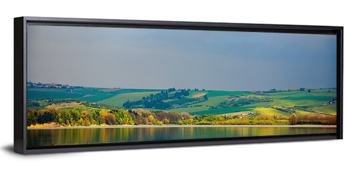 Liptovska Mara Lake Reflection Wall Art as a framed canvas