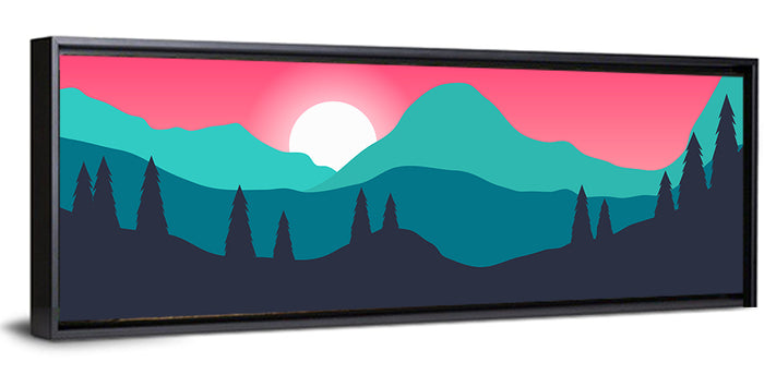 Turquoise and Pink Mountain Sunset Wall Art as a framed canvas
