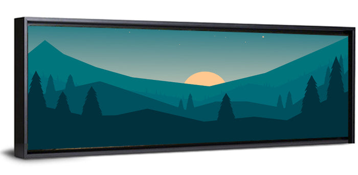 Black Forest Sunset Illustration Wall Art as a framed canvas