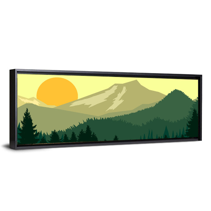 Sunset Over Green Mountains Wall Art as a framed canvas